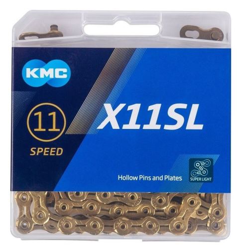 Řetěz KMC X11SL zlatý, 11 rychlostí, 118 článků, balený
