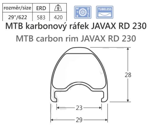 Obręcz karbonowa Javax RD230, 622-23, 28d