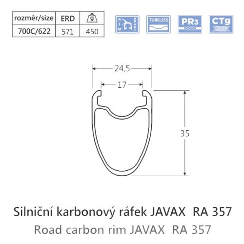 Karbonový silniční ráfek Javax RA357