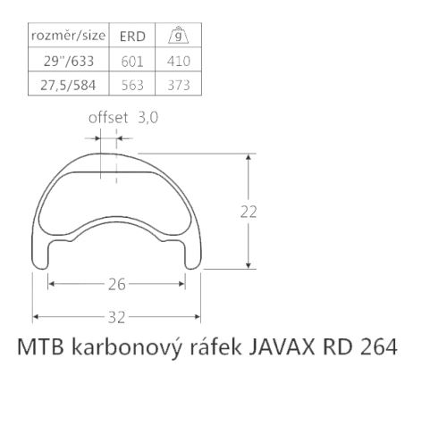 Karbonový ráfek Javax RD264 Disc, 29", 28d