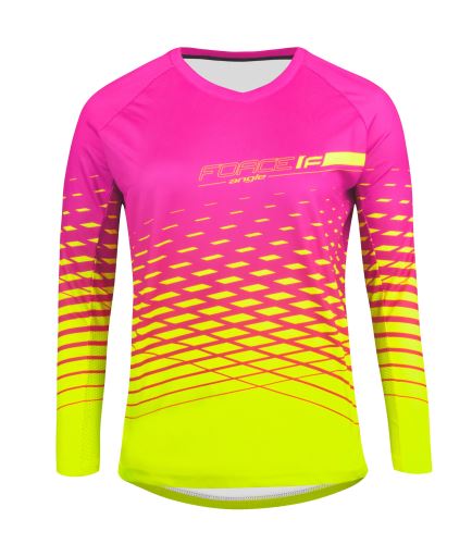 jersey damski długi rękaw FORCE MTB ANGLE, różowo-fluo