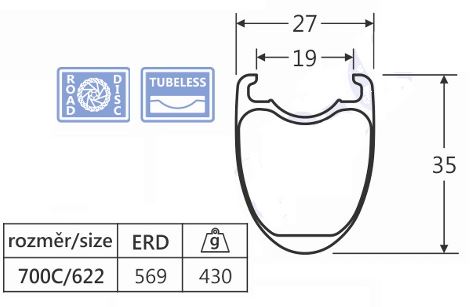Karbonowa opona szosowa przednia JAVAX RC359 DISC, 24 otwory, 4,5°, TLR, wew. sutki
