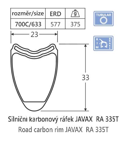Karbonový silniční galuskový ráfek JAVAX RA335T, 24d