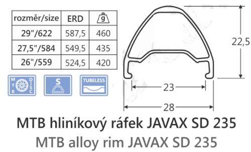 Felgi aluminiowe JAVAX SD235,29 "- 622-23, 28 otworów, Disk, Tubeless Ready, 28d