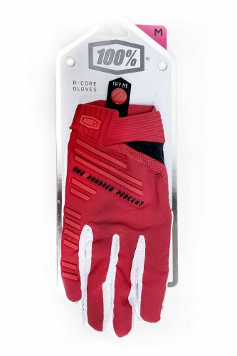 Celoprstové rukavice 100% R-CORE, červeno-bílé